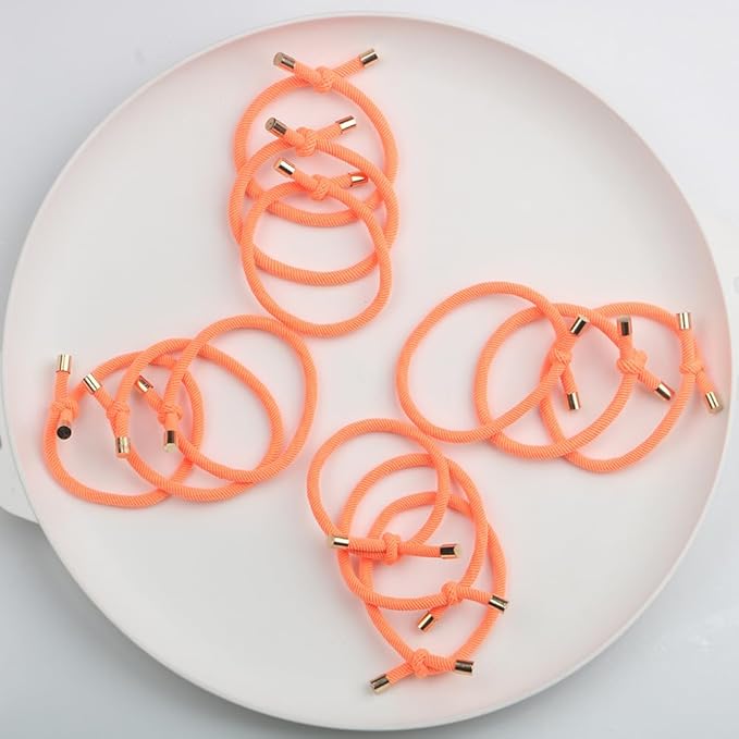 14PCS Hair Tie Elastics Knotted Hair Ties Ponytail Holders for Women Girls Elastic Hair Rubber Bands for Thin Thick Wavy Curly Straight Long Hair (Neon Orange)