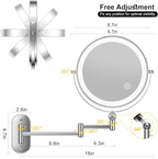 9" Wall Mounted Lighted Makeup Mirror,4000mAh Rechargeable Double Sided 1X/10X Magnifying Mirror with Light,3 Color Lights,Touch Dimmable,Extended Arm 360 Rotation Wall Mounted Makeup Mirror