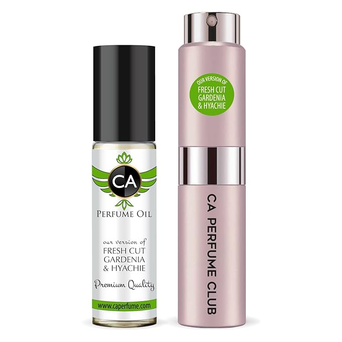CA Perfume Duo Impression of Fresh Cut Gardenia & Hyachie For Women Perfume Layering Set Long Lasting Travel Size EDP + Body Oil Roll-On Bottle 0.27 Fl Oz+0.33 Fl Oz