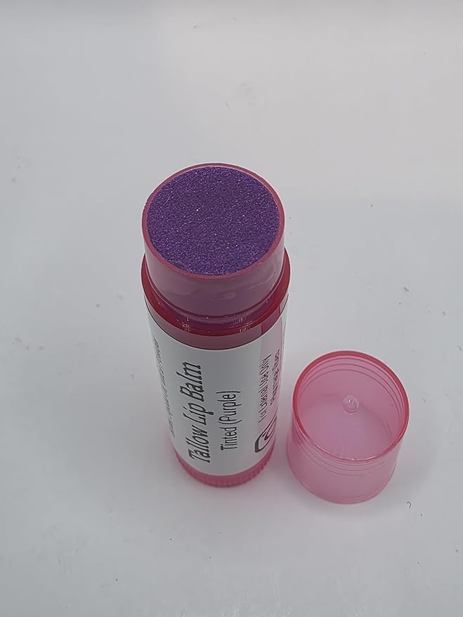 Tallow Lip Balm (3 Pack) (Tinted Purple) Handmade Grass Fed Beef Tallow Lip Balm with Nourishing Oils