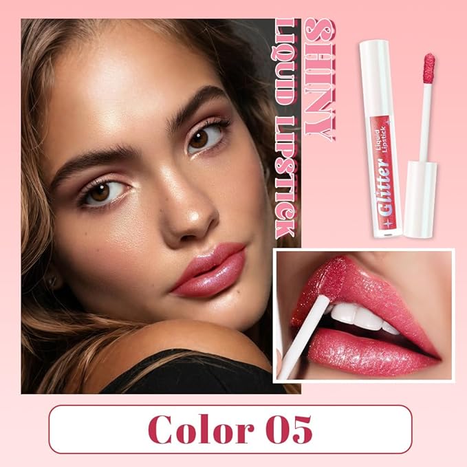 AMY'S DIARY Glitter Liquid Lipstick, Shimmer Metallic Lip Gloss, Long-Lasting Waterproof Lip Color, High Shine Sparkle Makeup,Lip makeup for woman (Burnt Coral Glow5#)
