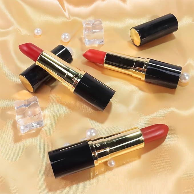evpct 3Pcs Silky Creamy Matte Lipsticks Set for Women, Orange Ruby Cherry Red Matte Lipstick Lip Blam Sticks Long Lasting Waterproof, Lightweight and Hydrating Moisturizing Lipstick 24 Hour Originales