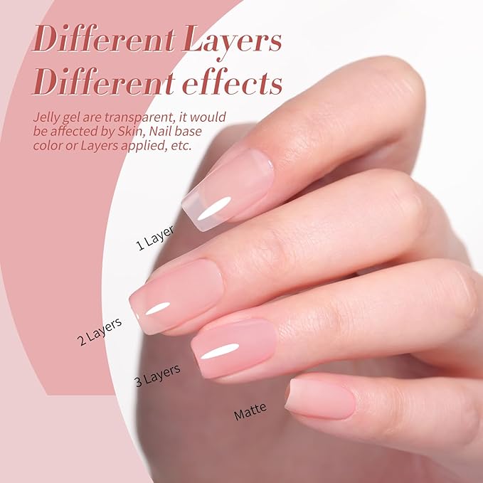 Born Pretty Jelly Gel Nail Polish, Sheer Gel Nail Polish, Milky Pink Nude Crystal Transparent Gel Polish Gel Manicure DIY Salon Nail Art Gifts Women Girls 7ML 6PCS