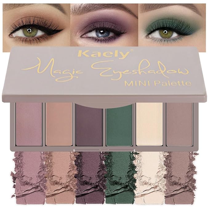 evpct 6 Colors Mauve Eyeshadow Palette Matte, Mauve Taupe Rosy Brown Eggplant Purple Forest Green Vanilla Nude Brown High Pigment Mini Travel Eye Shadow Palette Makeup for Older Women, Built in Mirror