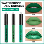evpct 3Pcs Dark Pale Teal Forest Emerald Green Matte Glitter Shimmer Shiny Liquid Lipstick Lip Stain Sets for Women Matte+Lipstick Long Lasting Waterproof 24 hr Magic Lipstick 24 Hours original