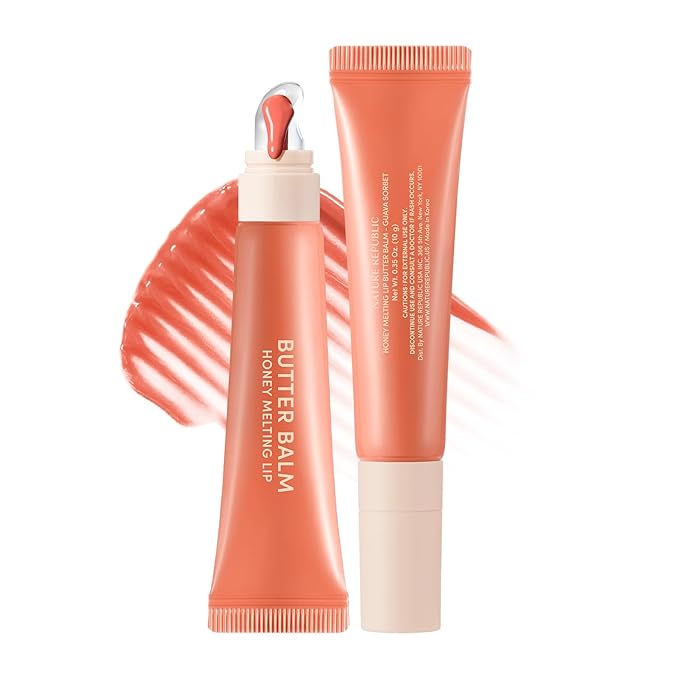 Nature Republic Honey Melting Lip Butter Balm – Moisturizing Tinted Balm with Peptides, for Sheer & Glossy, Smooth & Soft Lips, Stocking Stuffers (GUAVA SORBET)