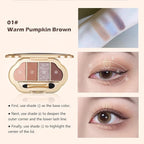 Nude Eyeshadow Palette 4 Colors, Warm Pumpkin Brown Matte & Shimmer Neutral Eye Shadow Quad, Highly Pigmented Long-Lasting Blendable Formula, No-Fallout Daily Makeup Palette for Work, 1#