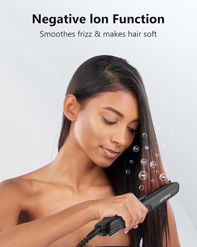 Hair Straightener 1 Inch Flat Iron and Curler 2 in 1 Titanium Ceramic Ionic Dual Voltage Straightener with Heat-Resistant Silicone, for Less Frizz, Shinier & Smoother