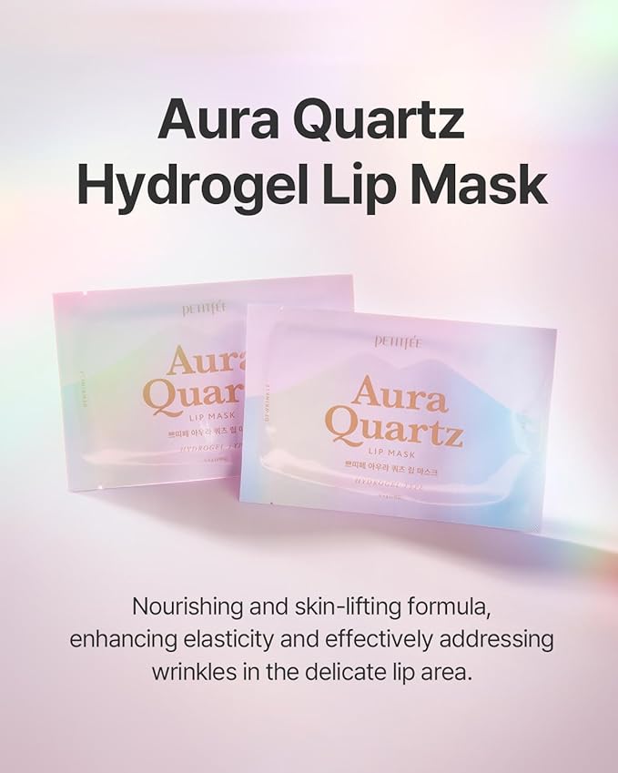 Aura Quartz Hydrogel Lip Mask 5ea - Moisturizing Lip Mask with Retinol, Peptide, Collagen, PDRN, Bakuchiol, Anti-aging Lip Care for Dry Lips, Reduces Laugh Lines, Smooth and Plump Lips