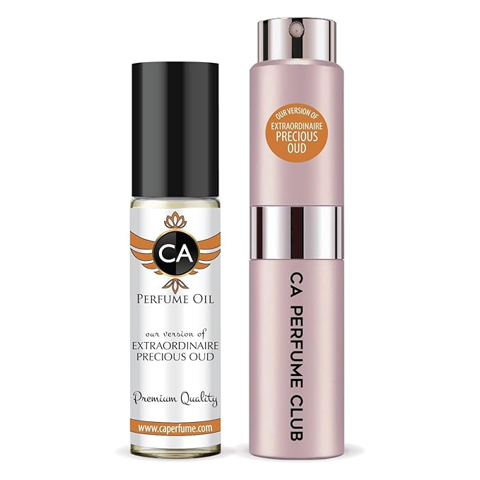 CA Perfume Duo Impression of Extraordinaire Precious Oud For Women Perfume Layering Set Long Lasting Travel Size EDP + Body Oil Roll-On Bottle 0.27 Fl Oz+0.33 Fl Oz