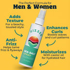 Rizzed™ Sea Salt Spray for Hair Men - Texturizing Spray with Castor Oil & Naturally Sourced Ocean Salts - Texture Sea Salt Sprays for Men - Surf Sprays to Add Volume and Beach Hair - 8.5oz