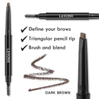 LAVONE Eyebrow Stamp Pencil Kit for Eyebrows, Makeup Brow Stamp Trio Kit with Waterproof Eyebrow Pencil, Eyeliner, Eyebrow Pomade, and Dual-ended Eyebrow Brush - Ebony