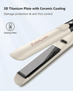 Hair Straightener 1 Inch Flat Iron and Curler 2 in 1 Titanium Ceramic Ionic Dual Voltage Straightener with Heat-Resistant Silicone, for Less Frizz, Shinier & Smoother