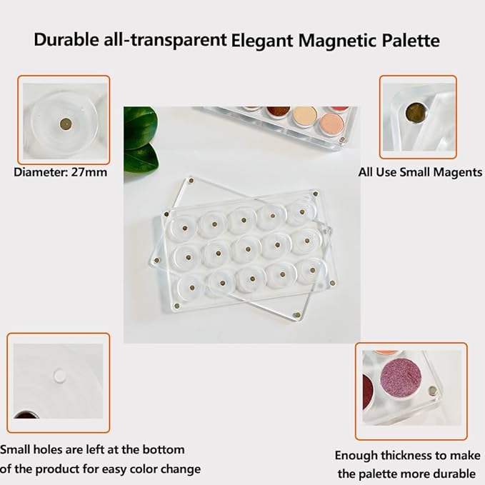 New EMPTY Magnetic Eyeshadow Palette DIY Acrylic All Transparent Elegant Eye Shadow Makeup Palette 26mm*15 holes