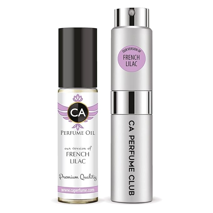 CA Perfume Duo Impression of French Lilac For Women And Men Perfume Layering Set Long Lasting Travel Size EDP + Body Oil Roll-On Bottle 0.27 Fl Oz+0.33 Fl Oz