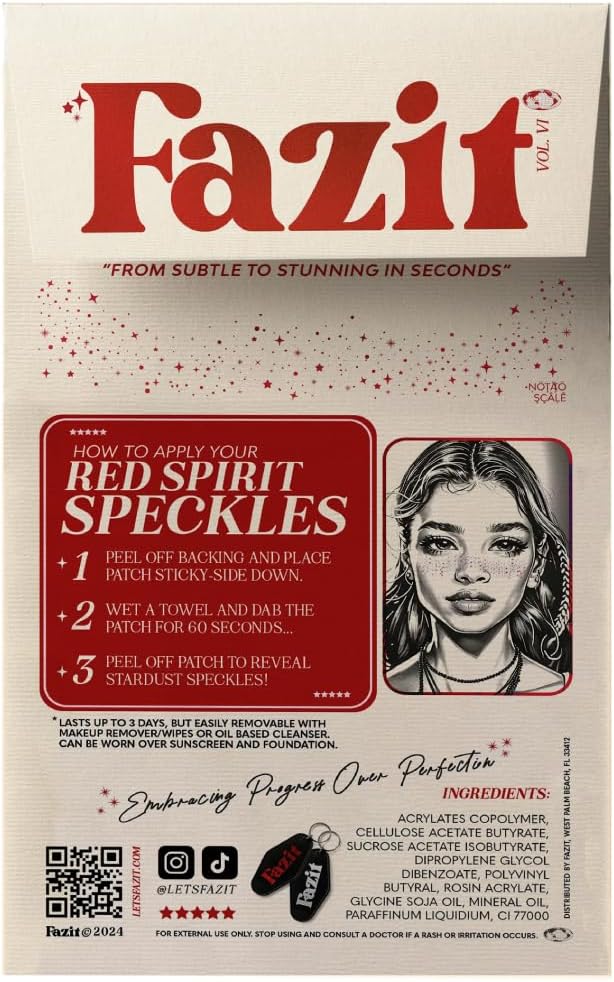 Fazit Makeup Patches - Red Speckles - Glow Up Make-Up Patches - Cute Glitter Makeup Accessories for Women - Cosmetic Glitter for Face
