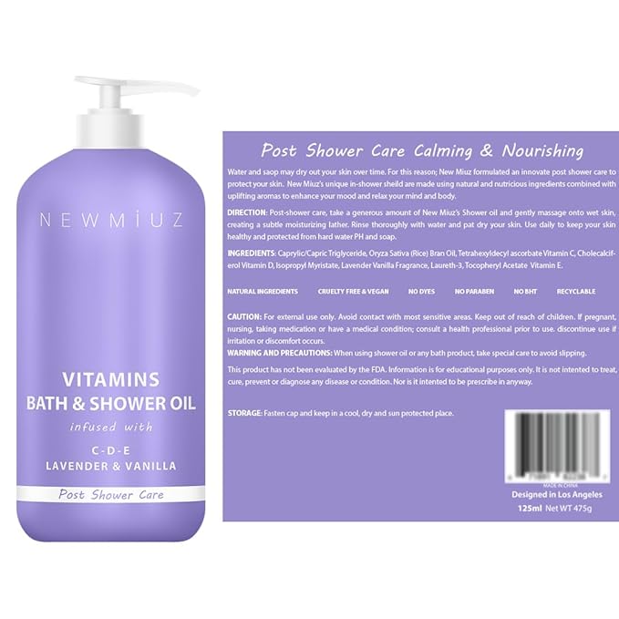 New Miuz Lavender Vitamin InShower Body Conditioner Soft Skin Natural Post Shower Care Moisturizer for Body Legs Nourishing Bath Oil Lavender Vanilla Self Care Spa Gift
