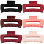 4 Inch Big Hair Claw Clips 6 Pcs Large Claw for Thick Hair Square Hair Clips for Women Rectangle Hair Clips Nonslip Acrylic Banana Jaw Clips Hair Accessories for Girls (Red)