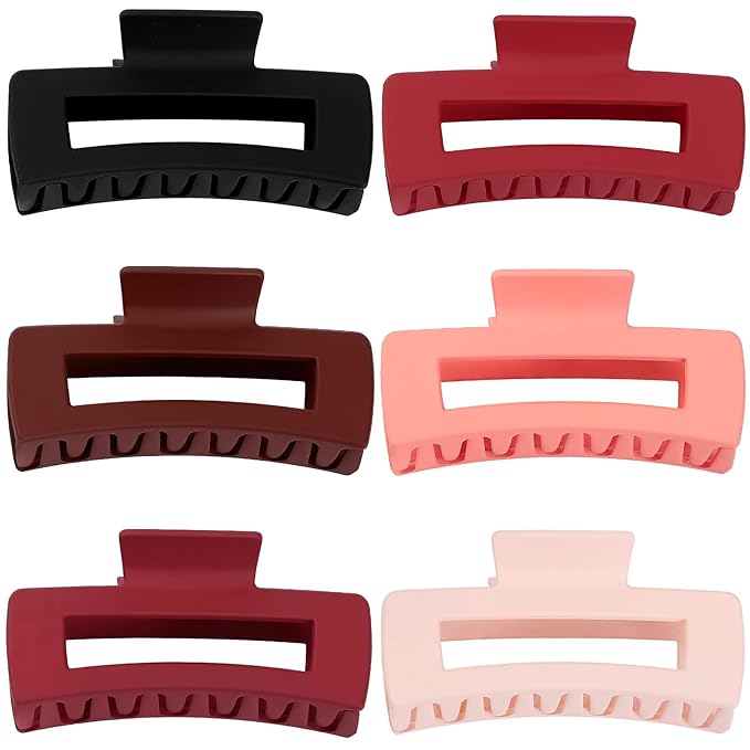 4 Inch Big Hair Claw Clips 6 Pcs Large Claw for Thick Hair Square Hair Clips for Women Rectangle Hair Clips Nonslip Acrylic Banana Jaw Clips Hair Accessories for Girls (Red)