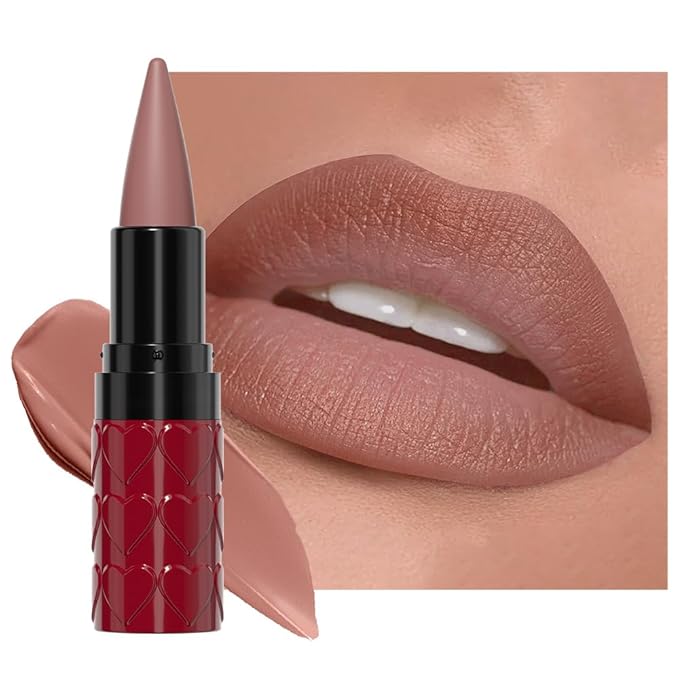 Taupe Brown Gradient Matte Lipstick Crayon Lip Liner pencil,Crayon Form and Cone Tip 2-in-1 Lip Liner and Lipstick Lip Combo Set Achieve Flawless Contour Gradual Ombre Effect lip Pencil for Old Women