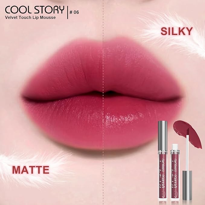 COOL STORY Velvet Lip Stain Mousse, Lip Tint Long-Lasting Waterproof Matte Finish (06)