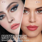 2Pcs Matte Lipstick Crayon Set for Women, Rose Pink Ruby Red 24 Hour Lipstick Lip Liner Pencil, Neutral Lip Stick Lipliner Long Lasting Waterproof Smudge Proof, Vegan & Cruelty-Free, 01+04