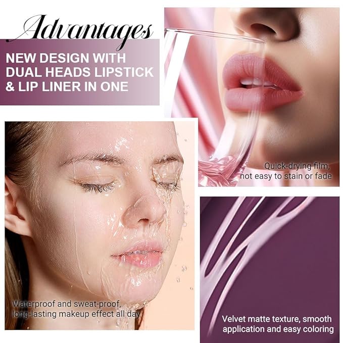 1Pcs 2 in 1 Dark Plum Purple Matte Lip Liner and Liquid Lipstick Stain Makeup Set for women, Purple Long Lasting Smudge Proof Lip Tint Matte Finish Lip Gloss for All-Day Color Hold Easy to Use 01#