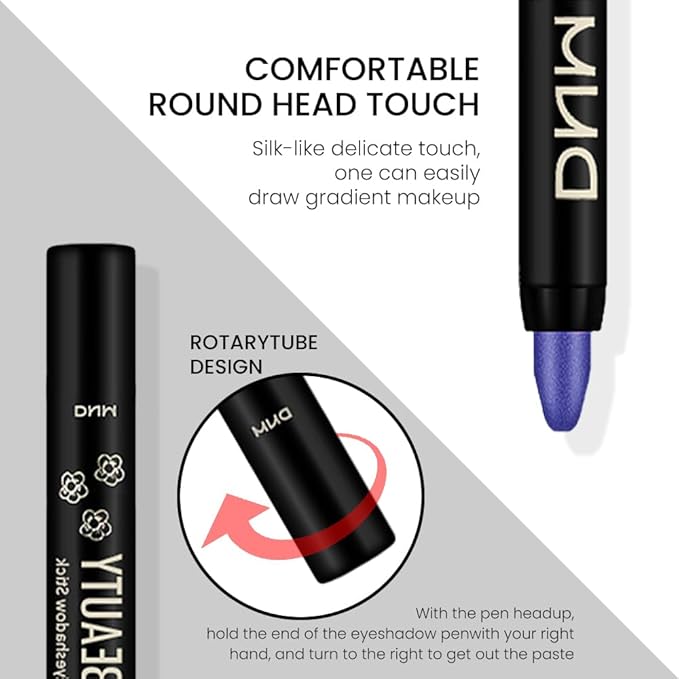 evpct Blue Shimmer Cream Eye Shadow Brightener Sticks Set for Eyes, Blue Shimmery Pencil Eye shadow Applicator Stick Pen Palette Makeup Waterproof sombras en crema para ojos 32#