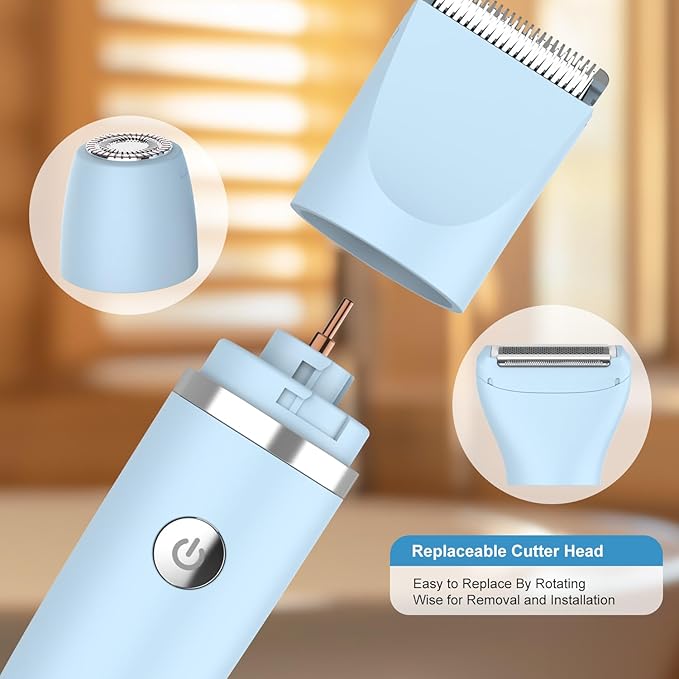 3-in-1 Electric Razor IPX7 Waterproof Bikini Trimmer Wet & Dry Use Painless Personal Trimmer Groomer for Ladies Face Body Legs Bikini Public Hairs Electric Lady Shaver with Replaceable Heads