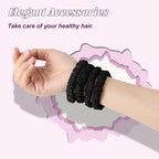 4Pcs Mulberry Silk Scrunchies & Hair Ties - No Crease Skinny Scrunchies Elastic Set for Women All Hair Types, Reduces Breakage (Black)