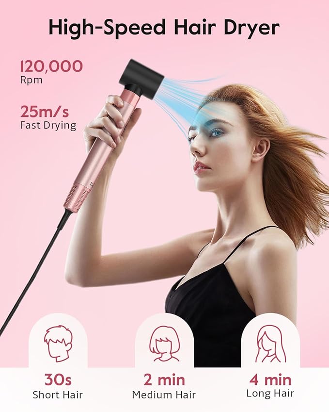 Brightup 5 in 1 Air Styler, 1400W High Speed Hair Dryer Brush, Professional Automatic Hair Curler with Cool Shot Button, 800 Million Ionic, No Heat Damage, with Travel Bag