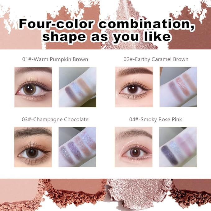 Nude Eyeshadow Palette 4 Colors, Champagne Chocolate Shimmer Matte Nude Eye Shadow Quad, Smooth Long-Lasting Highly Pigmented Formula, Easy for Beginners, Ideal for Daily Soft Glam Makeup, 3#
