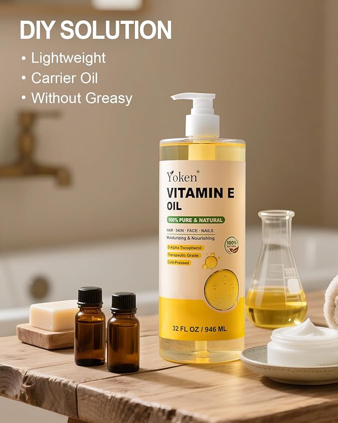 Vitamin E Oil 32 Fl Oz Organic Vitamin E oil for Skin Bulk Vitamine oils for Face Perfect DIY Bath and Body Oil Cold Pressed Hexane Free Non-GMO Gluten Free Formula