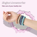 4Pcs Mulberry Silk Scrunchies & Hair Ties - No Crease Skinny Scrunchies Elastic Set for Women All Hair Types, Reduces Breakage (Coastal Tones)