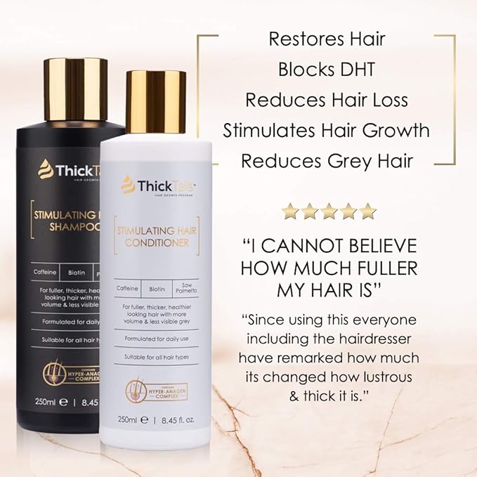 ThickTails Hair Growth Shampoo and Conditioner Set for Women, Biotin Caffeine Saw Palmetto, Sulfate Free Thickening Shampoo & Conditioner for Thinning Hair, Fuller Looking Volume & Stronger Feeling