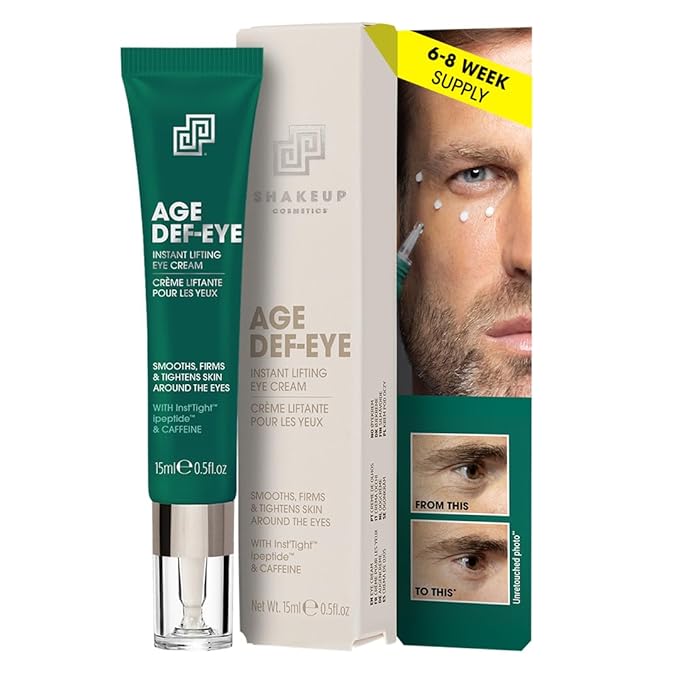 Shakeup Cosmetics Mens Eye Cream, Lifting & Firming Formula, Helps Reduce Fine Lines and Crow's Feet, Hydrating with Peptides & Caffeine, 15ml. Aka. AGE DEF-EYE