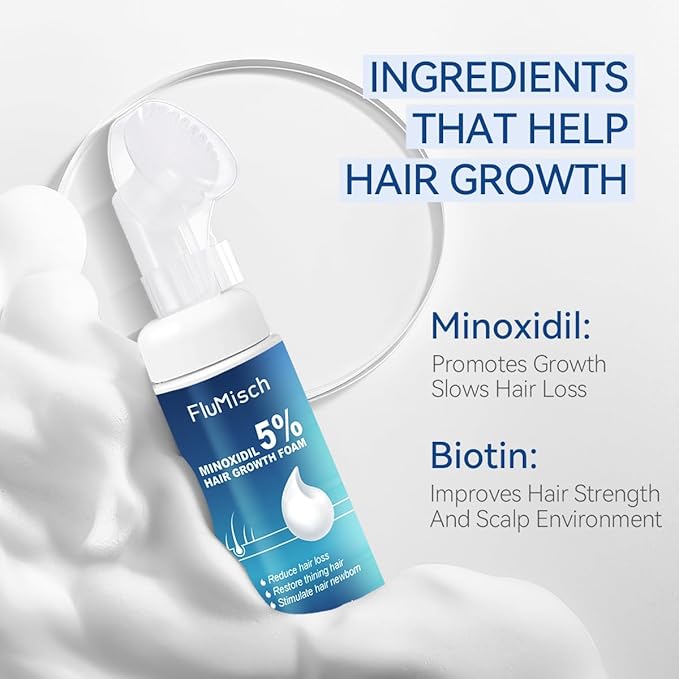 5% Minoxidil Foam for Men, 5% Biotin and 5% Minoxidil Use for Hair Growth, Slows Hair Loss and Promotes Hair Regrowth, 3 Month Supply (3Pcs)