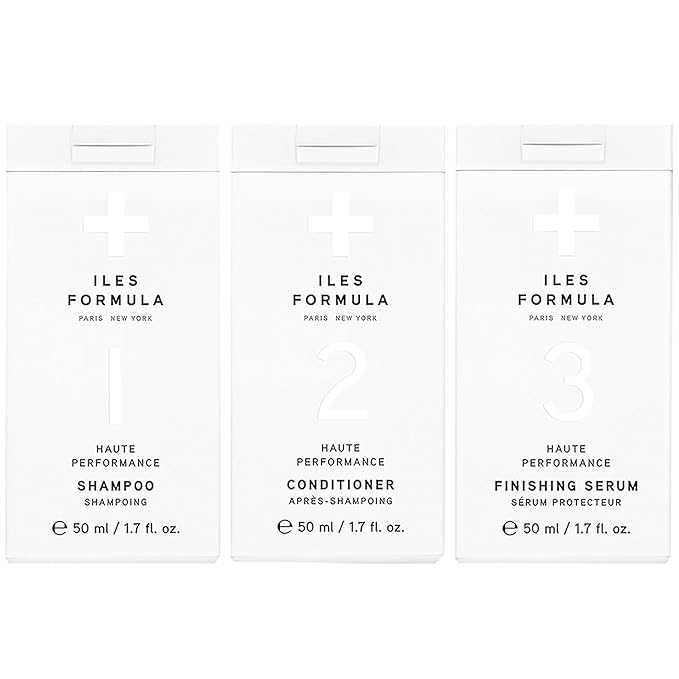 ILES FORMULA Mini Signature Collection – Moisturizing Travel Shampoo & Conditioner w/Mini Finishing Serum Blow Dry Cream for Dry, Damaged, Frizzy Hair - Salon Grade Anti-Frizz Hydrating Hair Care Set