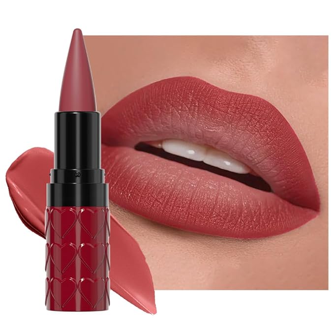 Dark Red Gradient Matte Lipstick Crayon Lip Liner pencil,Crayon Form and Cone Tip 2-in-1 Lip Liner and Lipstick Lip Combo Set Achieve Flawless Contour Gradual Ombre Effect lip Pencil for Old Women