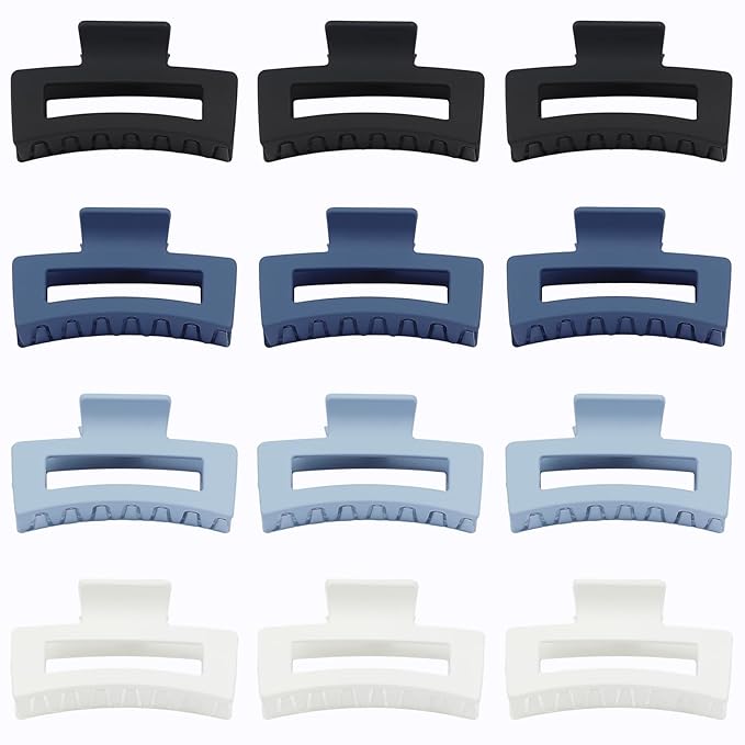 12 Pcs Medium Hair Clips, 3.5 Inch Square Claw Clips for Thick and Thin Hair - Blue