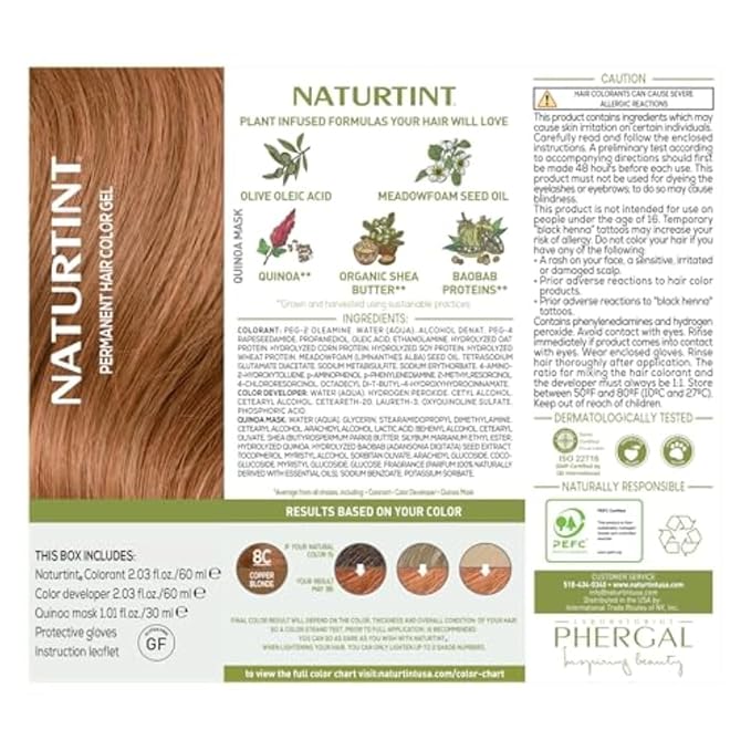 Naturtint 8C Copper Blonde Permanent Hair Color (Pack of 1), Ammonia Free, Vegan, Cruelty Free, up to 100% Gray Coverage, Long Lasting Results (Packaging may vary)