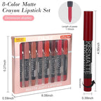 evpct 8Pcs Matte Lipstick and Lip Crayon Lip Liner Pencil Pen Set for Women Dark Ruby Deep Red Nude Beige Chestnut Brown Mauve Plum Purple Wine Red Matte Lip Liner Crayon and Liquid Lipstick 03
