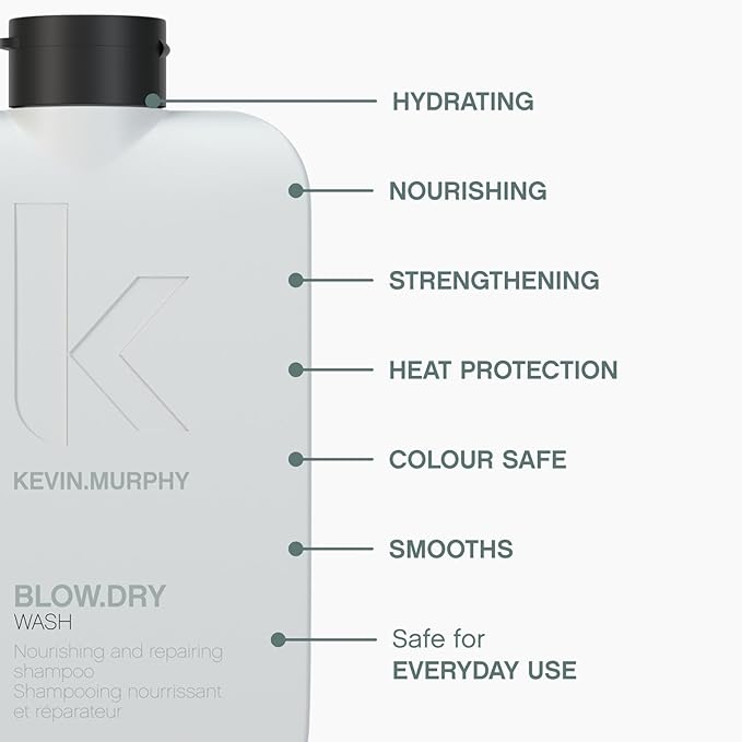 KEVIN.MURPHY BLOW.DRY WASH - Nourishing, Repairing Hair Care - Safe for Everyday Use - Deep Nourish Hair Shampoo - Offers Heat Protection - 250 mL / 8.4 fl oz