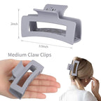Square Hair Clips 3.5 Inch Medium Claw Clips Rectangle Hair Claw Clips 6 Pack Rubber Paint Jaw Non-Slip Thick Hair Accessories for Women Girls -Brown Grey