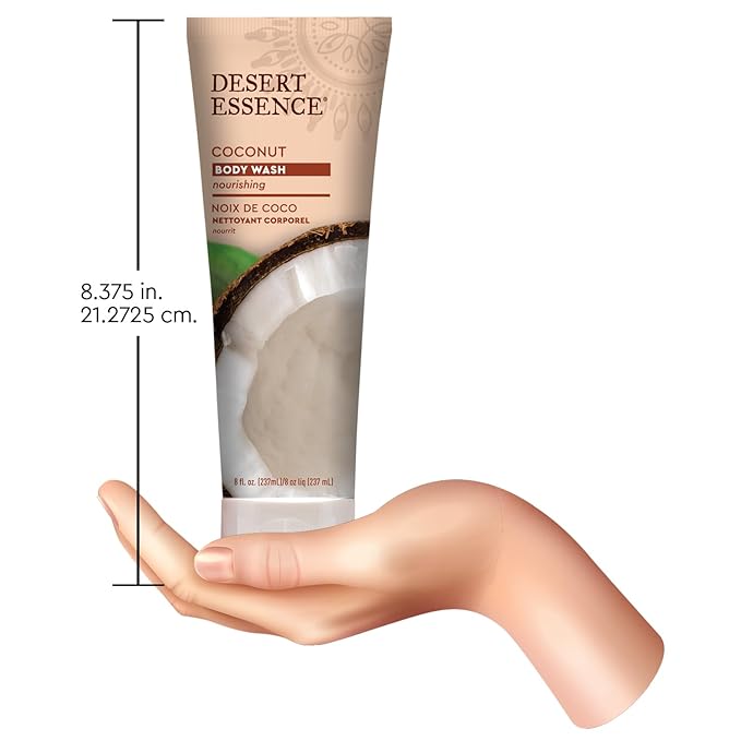 Desert Essence Coconut Body Wash - Nourishing Body Wash with Jojoba Oil, Organic Coconut Oil, Shea Butter - Vegan, Cruelty-Free, Gluten-Free - Hydrating Natural Body Wash for Smooth Skin Care - 8 oz