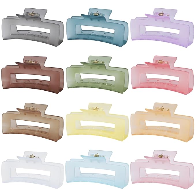 4.1 Inch Large Jumbo Jaw Square Clips for Thick Hair - 12 Pcs Bulk Hair Accessories for Women and Girls - Ice Cream