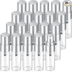 20Pcs 3ml Empty Clear Glass Mist Spray Bottle Refillable Mini Perfume Atomizer Travel Sample Bottle with Silver Aluminized Nozzle Makeup Container for Perfume (3ml Silver Caps)