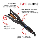 CHI Spin N Curl, Curling Iron For Healthy & Shiny Effortless Curls & Waves, Provides Preset Temperature Settings For Each Hair Texture, Onyx Black