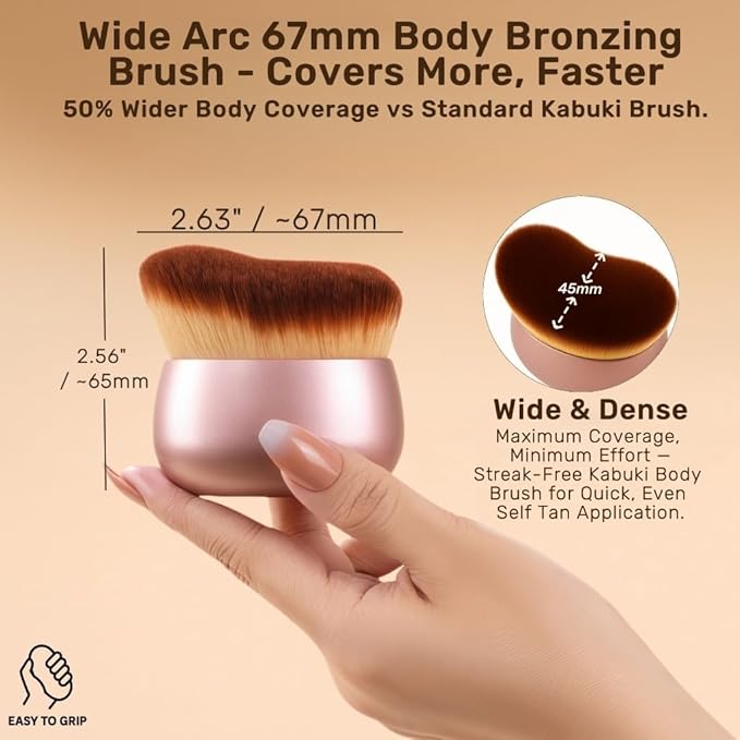 Self Tanner Brush – Extra Large Kabuki Applicator for Self Tanning, Sunless Tanning & Body Foundation | Streak-Free Arc Design for Flawless Full Coverage on Legs, Arms, Back, Chest, Face & Feet