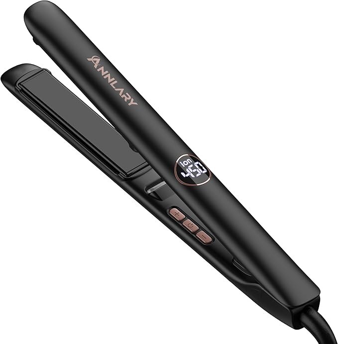 Hair Straightener 1 Inch Flat Iron and Curler 2 in 1, 15s Fast Heating, Professional Titanium Ceramic Ionic Dual Voltage Straighteners for All Hair Types